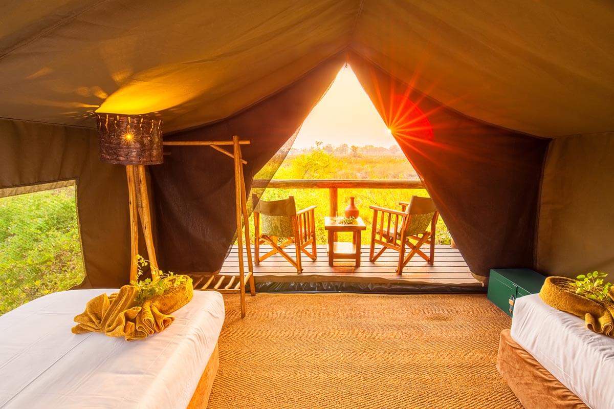 <p>The tents overlook the beautiful Okavango scenery</p>
